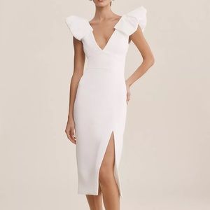 Rebecca Vallance Puff-Sleeve V-Neck Midi Dress